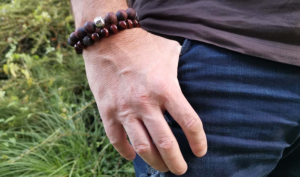 Halbedelstein Tigerauge Herren Armband Naturstein Perlen rund Jade Matt black Bracelet handmade für Männer Handgefertigter 